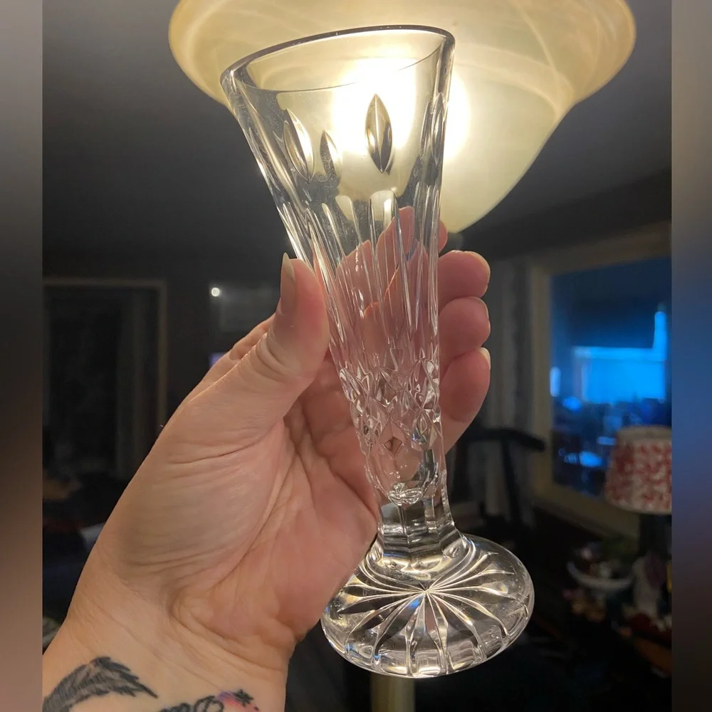 Waterford Vintage Happy Birthday Cut Crystal Bud Vase CHIPPED
